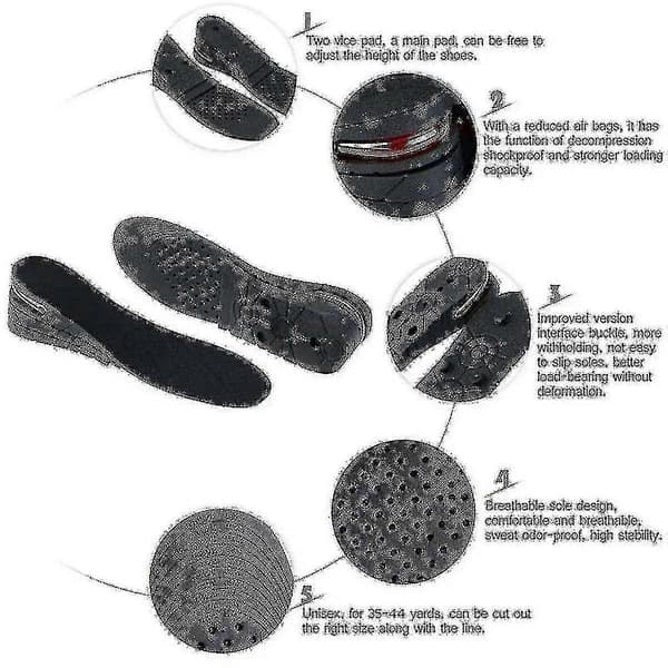 Unisex 3cm 5cm 7cm Eller 9cm Hælhøjde Forhøjelse Sko Indlægssåler (sort) 1 Layer(3cm)