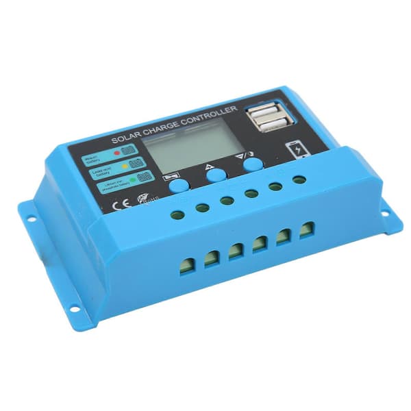 12V 24V Solcellepanel Kontroller LCD-Skjerm Fotovoltaisk Ladekontroller med Koblinger Blå 30A