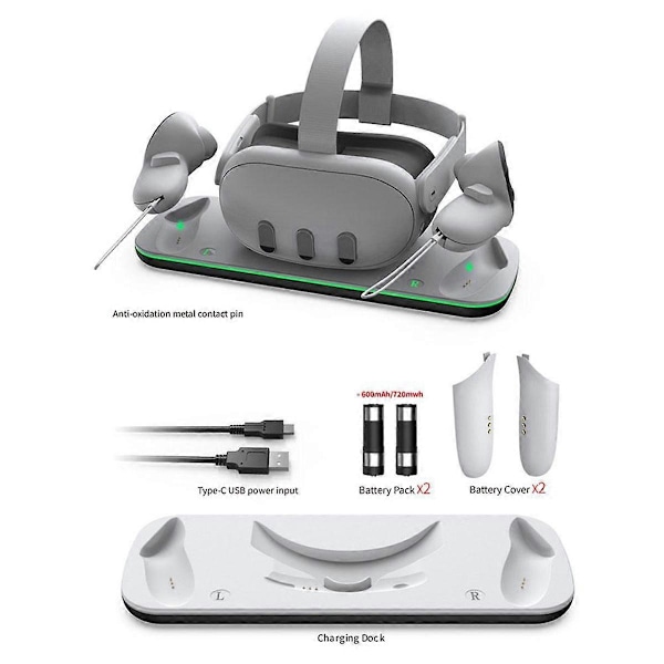 Trådløs Ladeadapter Kit for 3 VR Headset, Hurtigladerstasjon Basic Ladeadaptersett