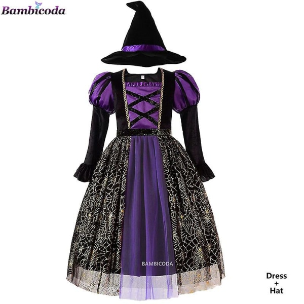 Halloween Barn Flickor Häxa Festklänningar Barnklänning Robe Balett C1 4T(110)