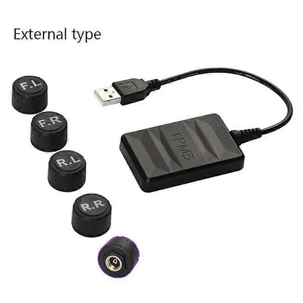 USB Eksternt Dæktryksovervågningssystem TPMS med 5 Sensorer og Realtidsvisning til Android Navigation