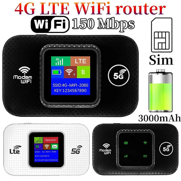 4G Lte WiFi Router Portabel Mobil Hotspot 3000mAh 150Mbps Trådlös Router med SIM-kortplats Repeater för Hemmet