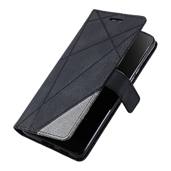 Til Samsung Galaxy Xcover 5 Wallet Case Linjer Præget PU Læder Telefon Bagcover Black