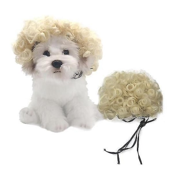 Hundperuker Husdjur Katter Roliga Cosplay kostymer Hår Justerbara husdjur peruker för Halloween, jul, fotograferingar Blonde curly hair