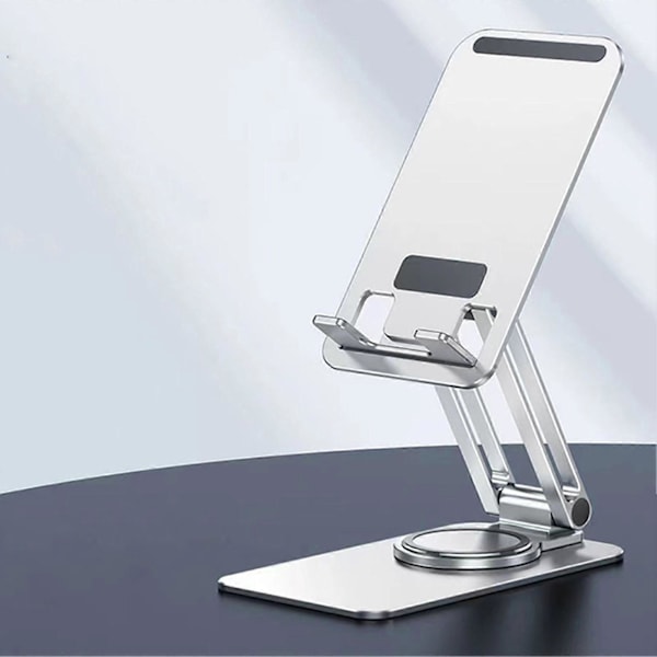 Mobiltelefonbrakett Skrivebord Nettbrettholder Aluminium Legering Enkel Aksel Dreieskive Sammenleggbar Justerbar Bærbar Sølv