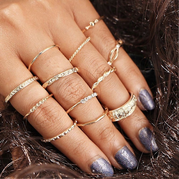 12 st Retro Vridna Utskurna Knogfingerringar Strass Ring Set Smycken