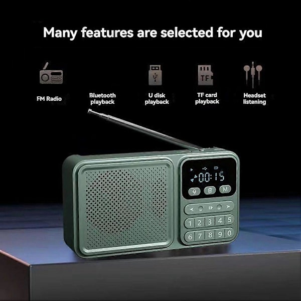 Bærbar FM Radio Solcelle Nødradio Opptaker Trådløs Bluetooth Høyttaler Støtter U Disk TF Kort MP3 Avspilling Grønn