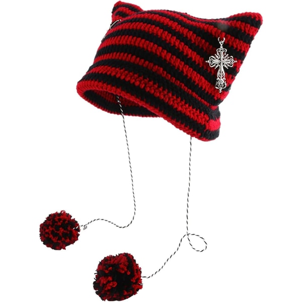 Grunge Mössor Virkade Stickade Hattar För Kvinnor Flickor Räv Katt Öra Goth Emo Alt Y2k Accessoarer Grunge Kläder