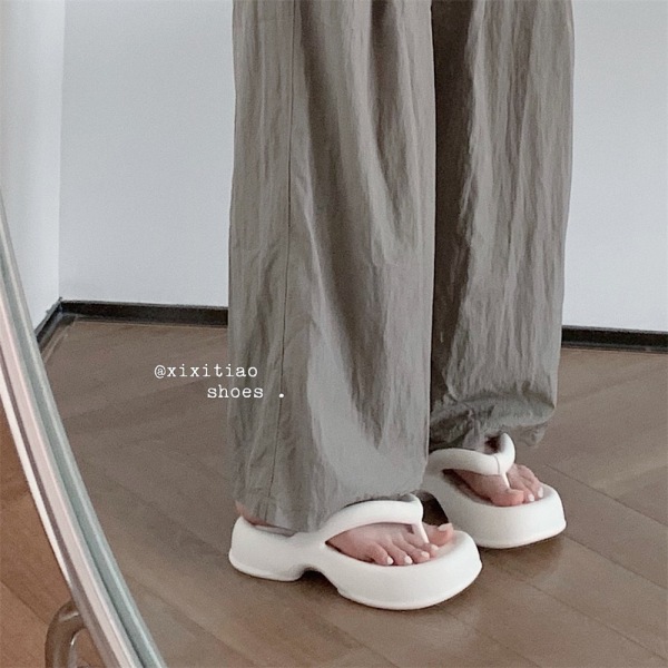 EVA Tjocksulade Yttertofflor för Dam med Fiskbensmönster Höga Halkskyddssandaler Strandskor Sommarmode Mjuka Clip-on Flip-flops black 36-37(foot22.5-23cm)