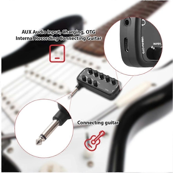 Bassforsterker Mini Forsterker Bærbar Hodetelefon Bassforsterker Plug and Play for Elektrisk Gitarforsterker