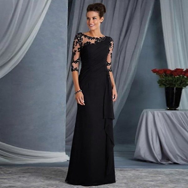 Dam Spets Patchwork Sammet Långärmad Slim Fit Bodycon Klänning Fest Balklänning M