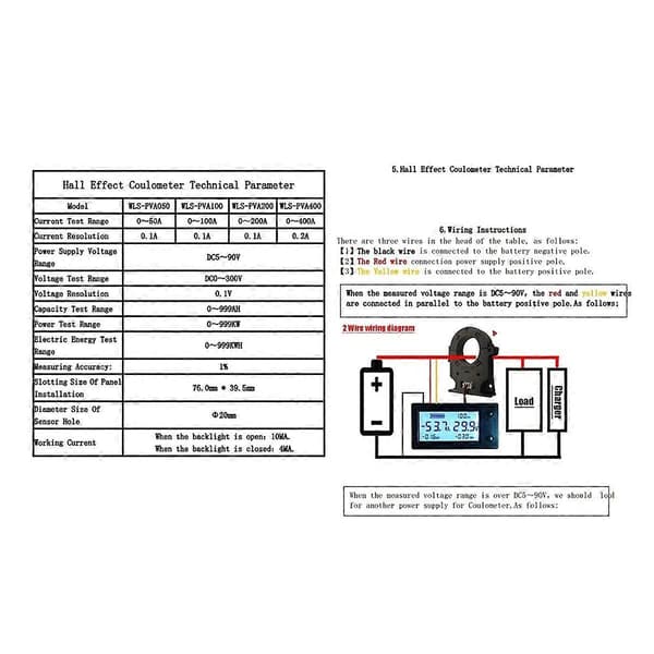 Hall Coulomb Meter Spænding Strøm Effekt Elektrisk Energi Batterikapacitet 12V 24V 36V 48V Bluetooth APP Display(A)