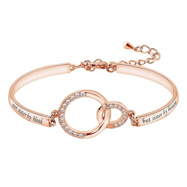 Simpelt diamantvenindearmbånd med \"Ikke søstre af blod, men søstre af hjertet\" Rose Gold Color 1