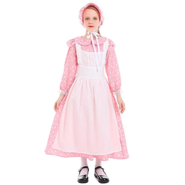 Barn Little House Pioneer Girl Kostym American History Book Week Blomklänning Cosplay Carnival Halloween Fancy Party Dress Pink XS