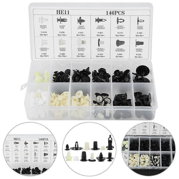 146 st Bil Dörrkort Panel Trim Clips Stötfångare Fästelement Hållare Push Rivet Kit