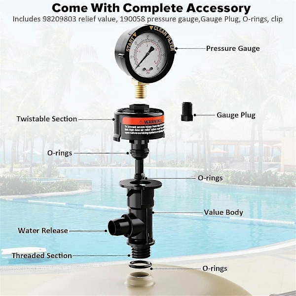 98209800 Pool Filter Trykmåler, Manuel Udluftningsventil Udluftningsventil til Pool- og Spafilter 98209803