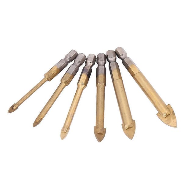 6 stk./sæt Hex Titanium Belagte Trekant Glasbor Power Tools (4/5/6/8/10/12mm)