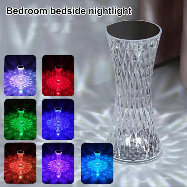 RGB Dæmpbar Natbordslampe med Fjernbetjening, Flere Lysfarver, Natbordlampe med Glasskærm Dekoration