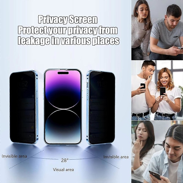 Magnetisk Privacy-deksel med lås for iPhone 15 Pro Max, Anti-Peeping Magnetisk Herdet Glass Dobbeltsidig Telefondeksel Gold