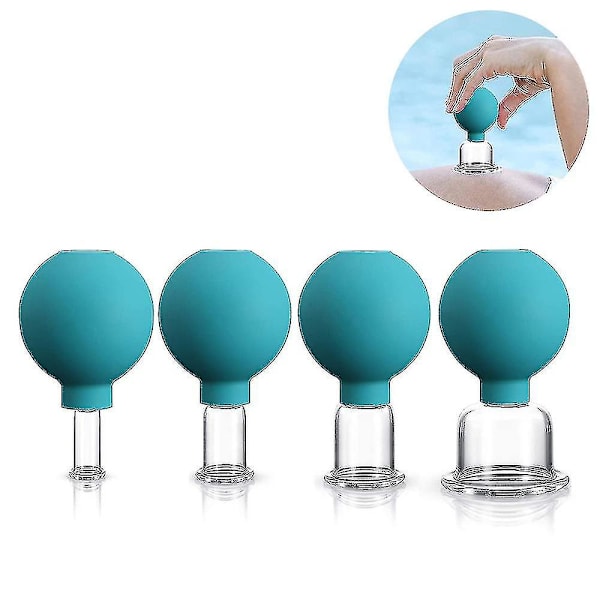 Tflycq Koppningsglas med sugboll [4 stycken] - Högkvalitativt koppningsglasset tillverkat av äkta glas kompatibelt med alla delar av kroppen - Kopp