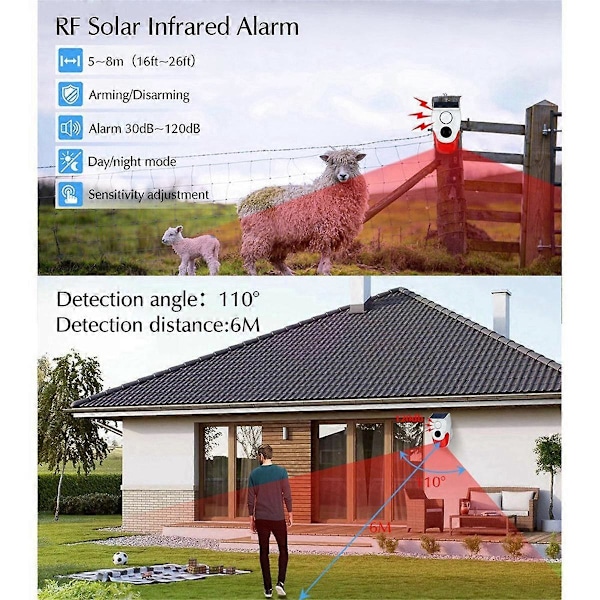 Utomhus Solar Människokroppsavkänningssystem En Sensor med Fjärrkontroll 120DB Hög Decibel för Heminbrottssystem