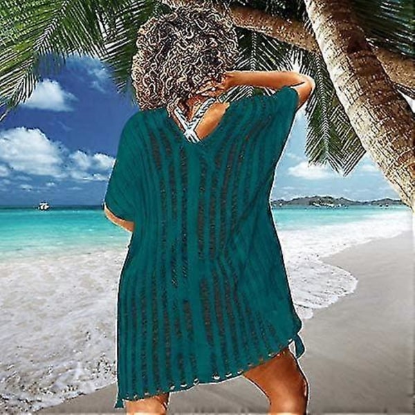 Sommerbadedrakt Bikini Strand Badetøy Heklet Cover Up for Kvinner B peacock Blue