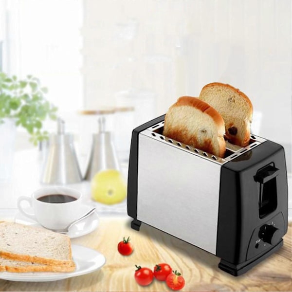 Sort 2-skivers brødrister med ekstra bred slids, fuldautomatisk sandwichmaskine, multifunktionel morgenmadsmaskine