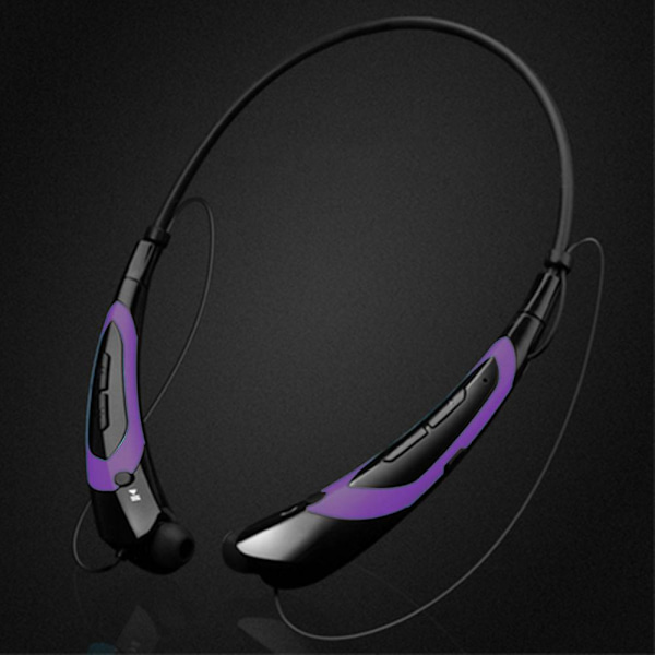 Bluetooth Hörlurar, Bluetooth 4.0 Trådlöst Nackband Headset Med Infällbara Hörsnäckor, Sport Svettsäkra Brusreducerande Hörlurar purple