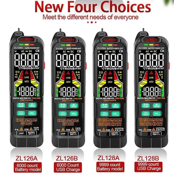 Smart Multimeter Digital AC DC Ström Spänningsdetektor Penna Kapacitans Temperatur Auto Range Tester Multimeter ZL126A