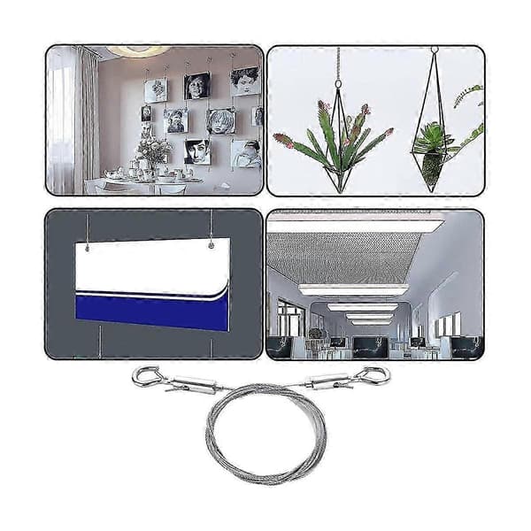 6 STK Justerbar Billedophængningswire, 2M X1,5mm Billedwire med Krog, Rustfrit Stål Billedwire - Yvan