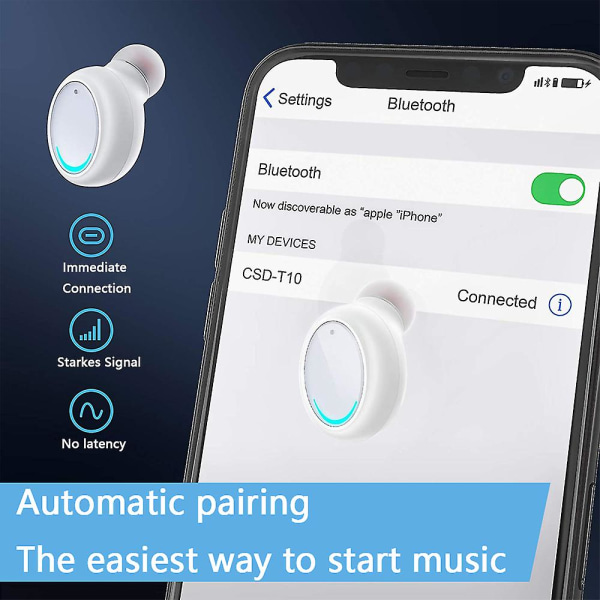 Trådlösa hörlurar Bluetooth Trådlösa hörlurar Vattentäta Trådlösa hörlurar med case 3d Stereo In-ear Bluetooth hörlurar med mikrofon White