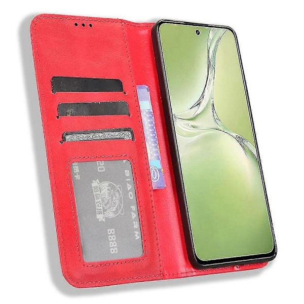 Til Oppo K12x 5G/ OnePlus Nord CE 4 Lite 5G Stand Case Magnetisk Lukning Læder Telefon Cover Red