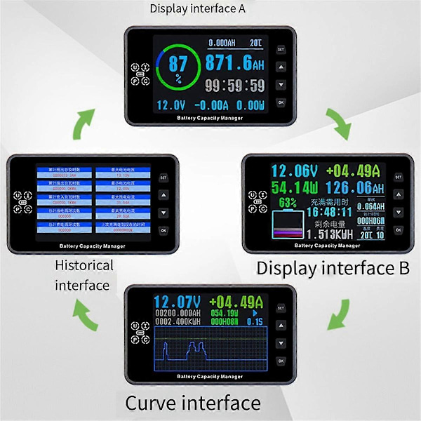 VA9910 3.5In 8-120V/0-300A Digital Voltmeter Amperemeter Batterikapacitetsindikator Hall Coulomb Meter Tester Strømdetektor