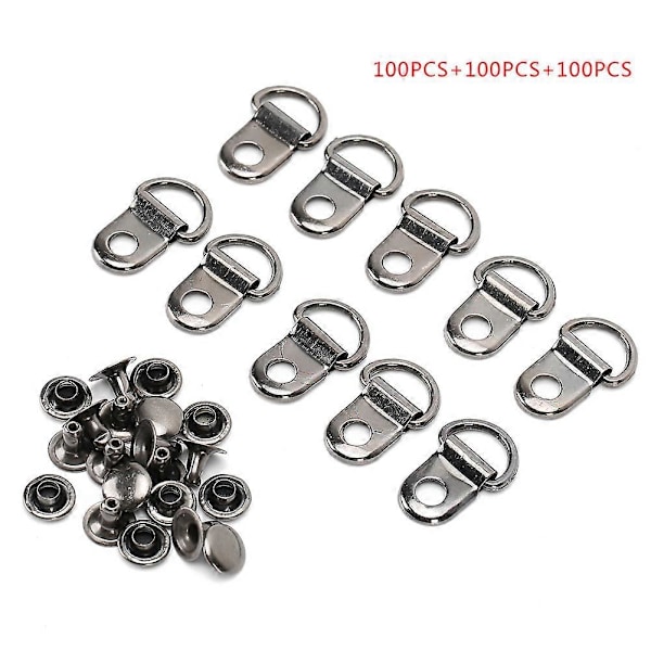 100 Sæt Snørebånds Krog D-ring Øje Spænde Messing Sko Læder Taske DIY Nitte Værktøj Sort 9x14mm