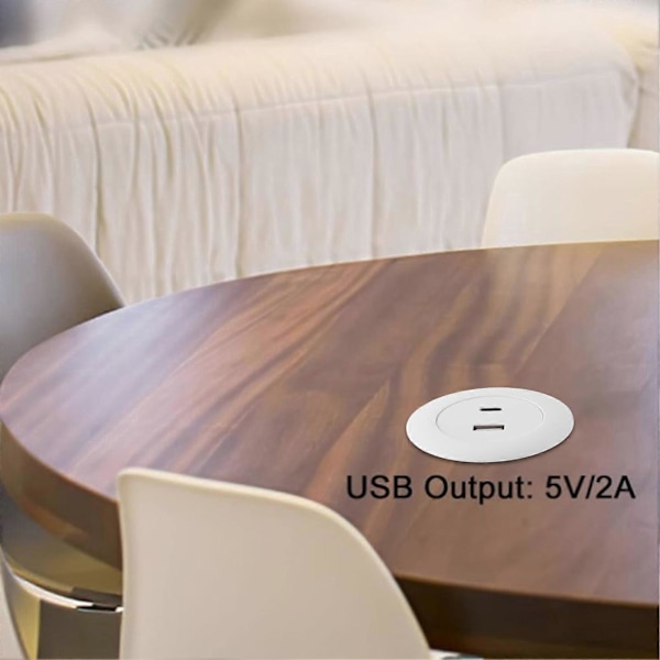 Indbygget Strømstik Skrivebord USB Opladningshub USB A og C Port til Sofabord Natbord