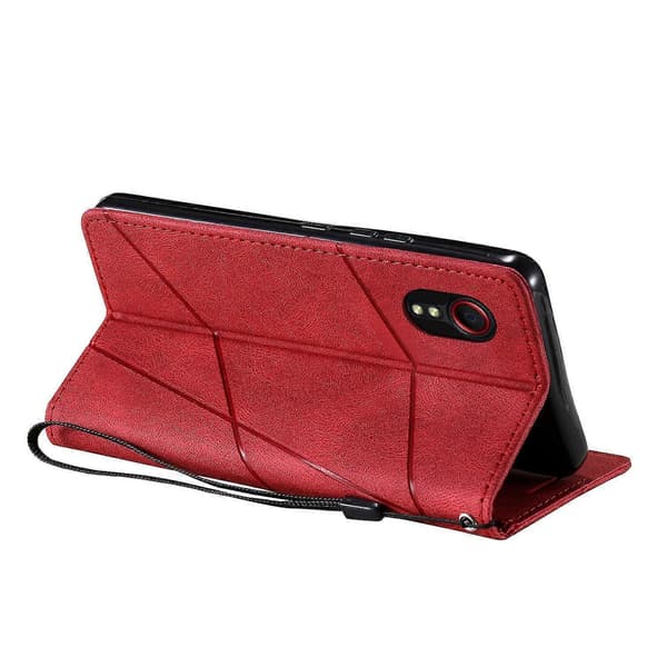 Plånboksfodral för Samsung Galaxy Xcover 5 Linjer Präglat PU Läder Telefonskal Red