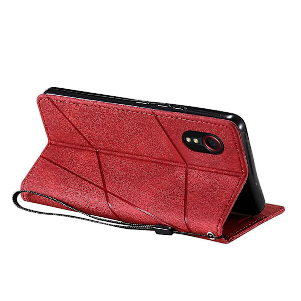 Til Samsung Galaxy Xcover 5 Wallet Case Linjer Præget PU Læder Telefon Bagcover Red