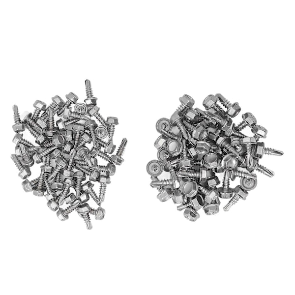 100 stk Selvborende Skruer Sortiment Sekskant Hode 410 Rustfritt Stål 4.2x13mm 4.8x13mm