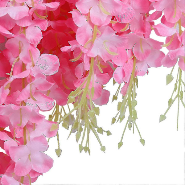 Kunstig Fake Wisteria Slyngplante Hengende Silkeblomster Hjem Bryllupsfest Dekor (24 stk, Strand, Hvit) Pink