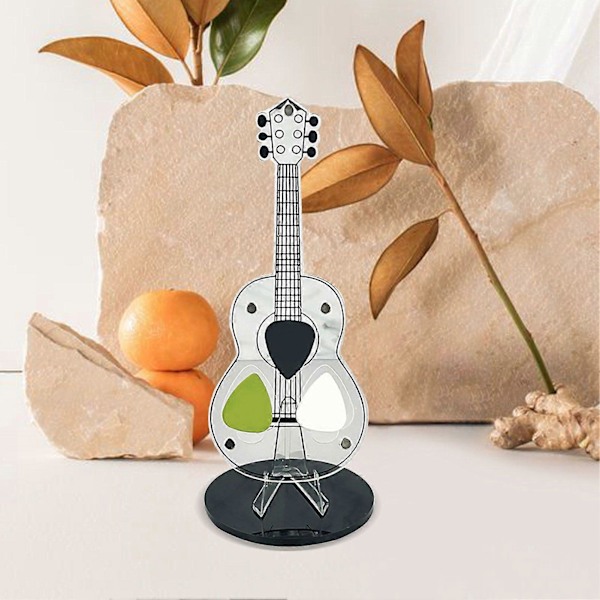 Akryl Guitar Plekterholder med Stabil Base Transparent Guitarformet Guitar Plekter Opbevaringsholder Tilbehør