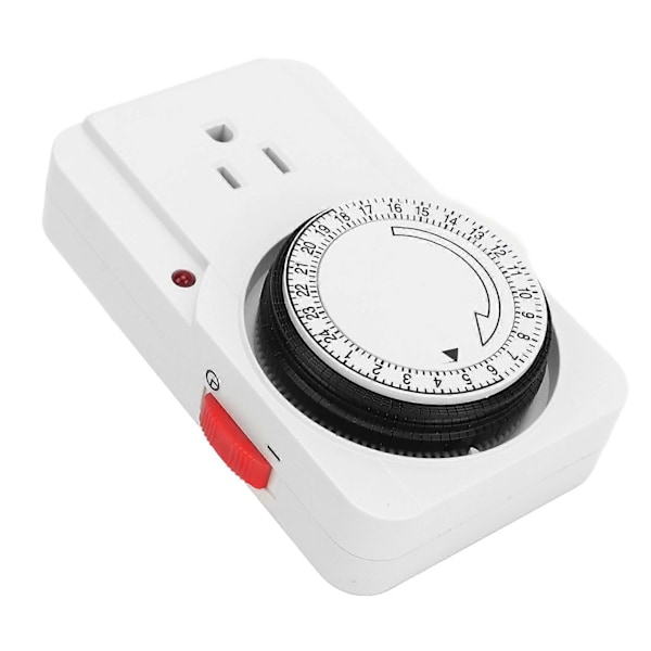 Mekanisk tidsbryter for stikkontakt, 24 timers syklus, 3-pins, 2 moduser, lysindikator, plugg inn elektrisk timer for lys