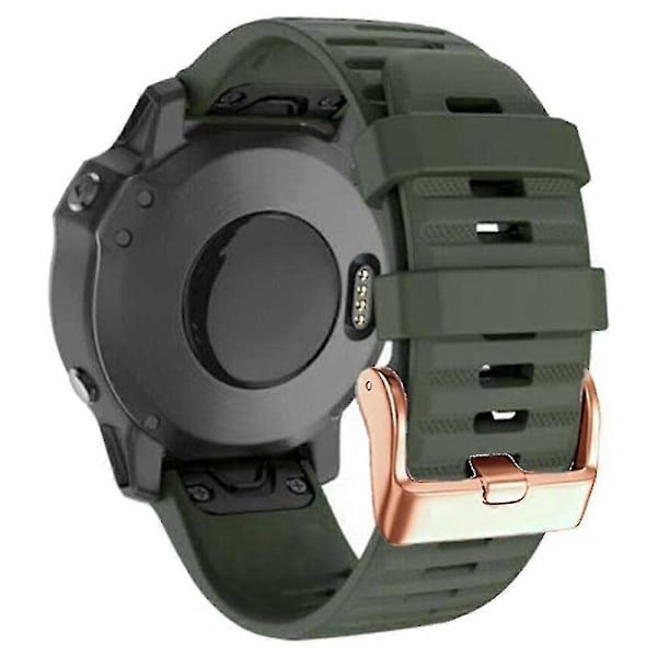 Klockarmband för Garmin Fenix 7s / 6s Pro / 5s Plus / Instinct 2s, Horisontella Ränder Silikon 20mm Armband med Roséguldfärgat Spänne Army Green