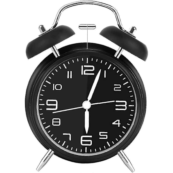 Dobbelklokkevekker Retro-vekker, analog lydløs vekkerklokke for soverom, stue, kjøkken