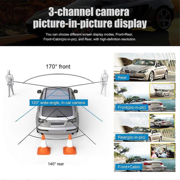 4 Tommers Berøringsskjerm Bil DVR 1080P Dash Cam Front Innvendig Bak Kamera Nattsyn Loop Opptak G-Sensor(B)