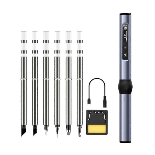 Elektrisk lödkolv kit digital display temperaturjusterbar snabb uppvärmning mini lödkolv DC9?24V grå blå