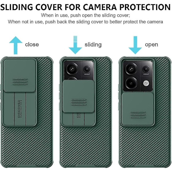 Xiaomi Redmi Note 13 Pro 5G -puhelimen kuori, Kaksikerroksinen kestävä iskunkestävä suojakuori liukuvalla kamerasuojalla, naarmuuntumaton ja liukumaton Green