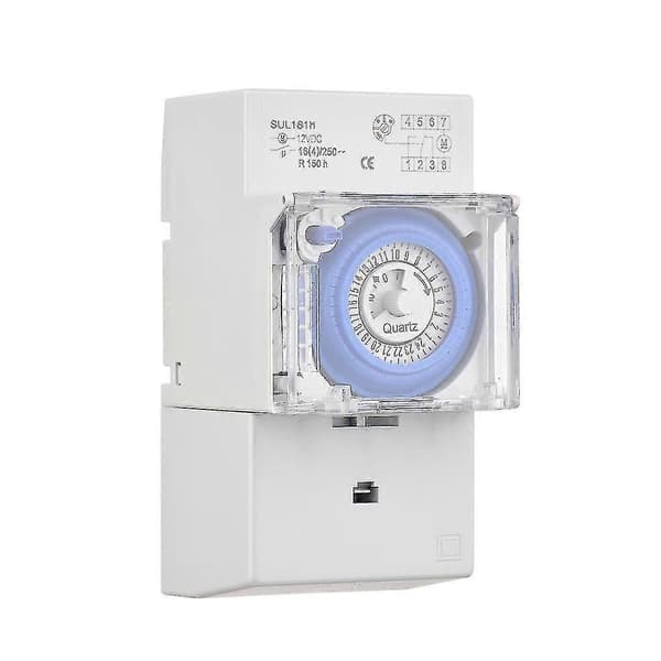 Mekanisk 24-timmars Timer Switch AC 220-240V 15 Minuters Intervall 96 Gånger På/Av Programmerbar Elektrisk Timer DIN-skena Installation Relä Switch SUL181h DC12V