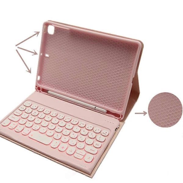 Mini 6 Mini6 8.5 tuuman söpö pyöreä Bluetooth 7 värin taustavalaistu näppäimistö irrotettava suojakotelo (pinkki)