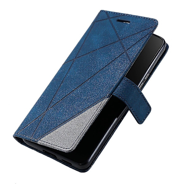Til Samsung Galaxy Xcover 5 Wallet Case Linjer Præget PU Læder Telefon Bagcover Blue