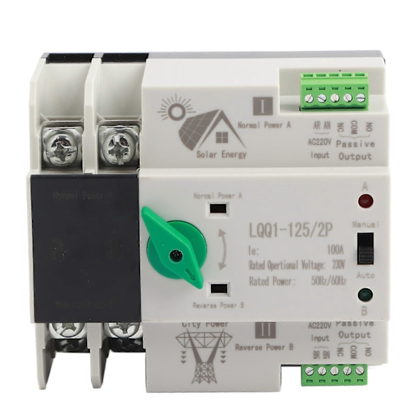 Kaksitehoinen automaattinen siirtokytkin 2P Millisekunnin piiri Nopea ohjain AC230V 100A Kotitalous PV